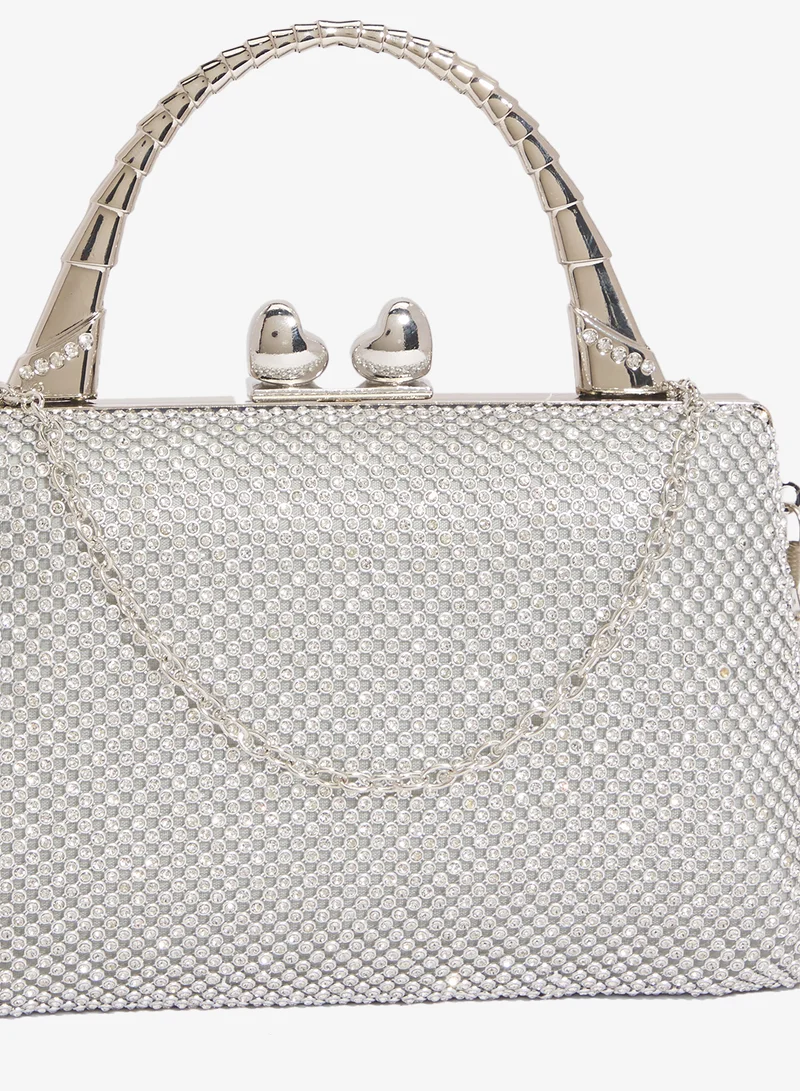 Khizana Silver rhinestone detailed sparkly metallic top handle bag for Women | Best Price UAE